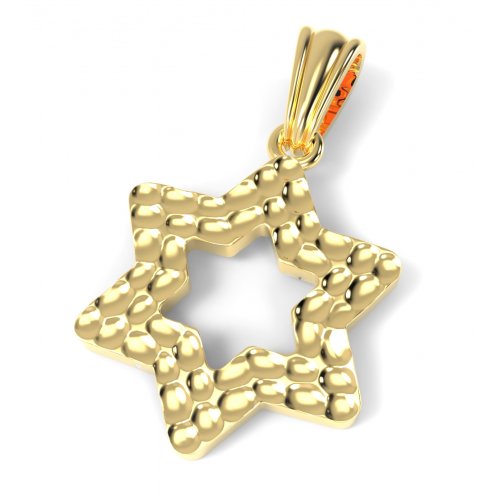 14K Gold Pendant, Star of David with Hammered Design