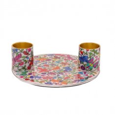 Butterfly Design Small Metal Candle Holders on Attached Tray - Yair Emanuel