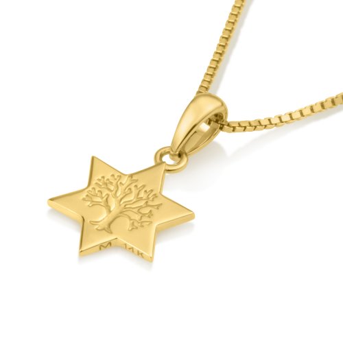 14k Gold Pendant - Star of David with Tree of Life