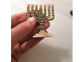 7-Branch Miniature Menorah with Judaic Symbols, Gold and Dark Green - 2.7