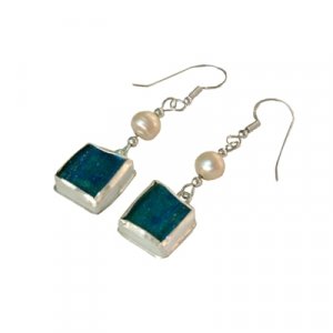 Roman Glass Sterling Silver Dangle Earrings with Roman Glass and Freshwater Pearls