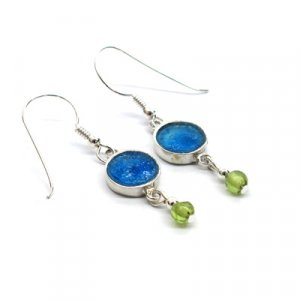 Sterling Silver Dangle Earrings with Roman Glass and Peridot Beads - Michal Kirat