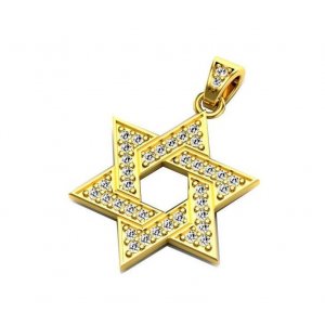 14K Gold Star of David Pendant - Encrusted Sparkling Diamonds