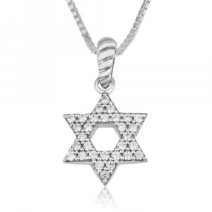 Pendant Necklace, Star of David with Zircon Crystals - Sterling Silver