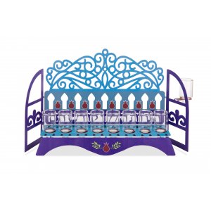 Window Hanukkah Menorah with Swirls and Pomegranates, For Oil - Dorit Judaica