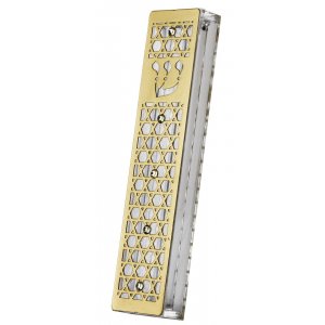 Gold Stainless Steel Acrylic Mezuzah Case, Stars of David - Dorit Judaica