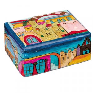 Hand Painted Small Wood Jewelry Box with Jerusalem Vistas - Yair Emanuel