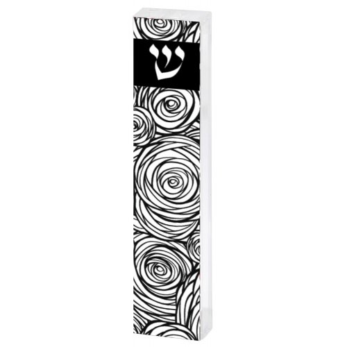 Acrylic Mezuzah Case, Black and White Swirling Circles - Dorit Judaica