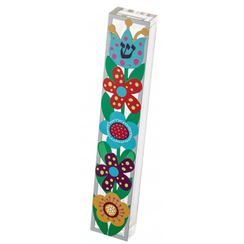 Acrylic Mezuzah Case with Colorful Flower Design - Dorit Judaica