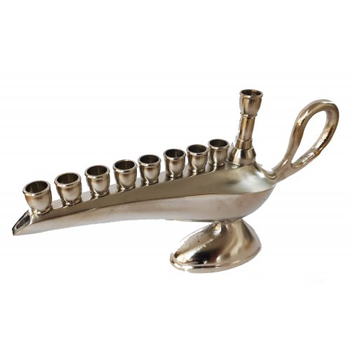 Adaddin Lamp Hanukkah Menorah Pewter, Small, 7 Inches - For Candles