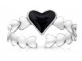 Adjustable Ring of Hearts with Black Heart in Center - Sterling Silver