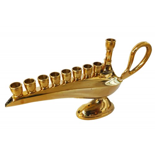 Aladdin Lamp Hanukkah Menorah Copper, Small 7 Inches - For Candles