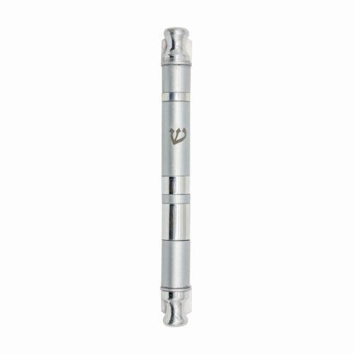 Anodized Aluminum Cylinder Mezuzah Case, Wide Stripes in Silver -Yair Emanuel