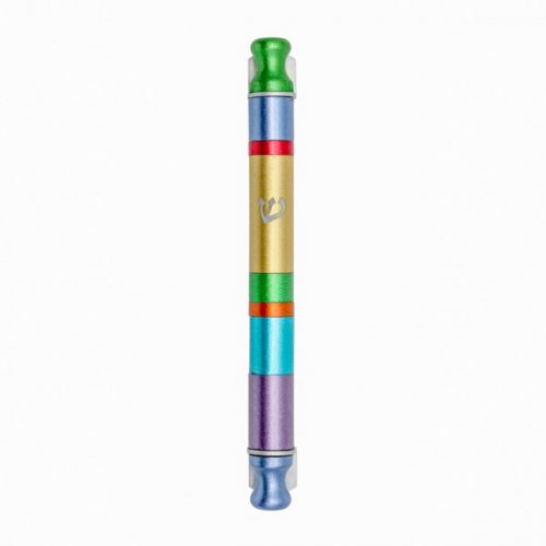 Anodized Aluminum Cylinder Mezuzah Case with Stripes in Multicolor - Yair Emanuel