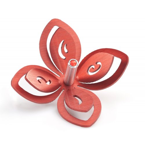 Anodized Aluminum Hanukkah Dreidel, Red Flower Design - Adi Sidler