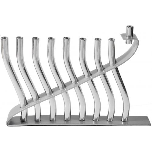 Anodized Aluminum Hanukkah Menorah Lyre Image, Silver - Yair Emanuel