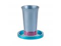 Anodized Aluminum Kiddush Cup and Saucer, Silver - Yair Emanuel