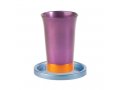 Anodized Aluminum Kiddush Cup and Saucer, Silver - Yair Emanuel