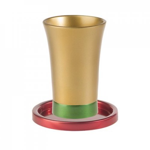 Anodized Aluminum Kiddush Cup and Saucer, Silver - Yair Emanuel