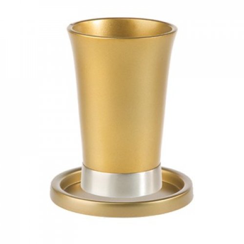 Anodized Aluminum Kiddush Cup and Saucer, Silver - Yair Emanuel