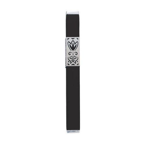 Anodized Aluminum Mezuzah Case Cutout Flower, Black - Yair Emanuel