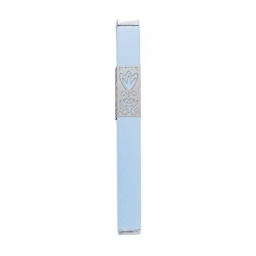 Anodized Aluminum Mezuzah Case, Decorative Cutout Flower, Blue - Yair Emanuel