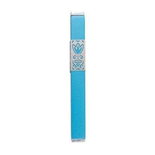 Anodized Aluminum Mezuzah Case Decorative cutout Flower, Turquoise - Yair Emanuel