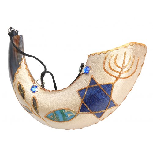 Anointing Rams Horn Shofar with Painted Fish Design