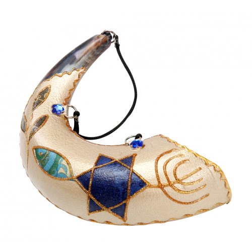 Anointing Rams Horn Shofar with Painted Fish Design