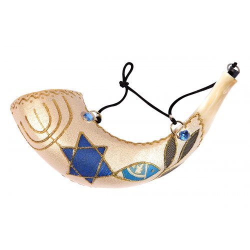 Anointing Ram's Horn Shofar with Painted Fish Design