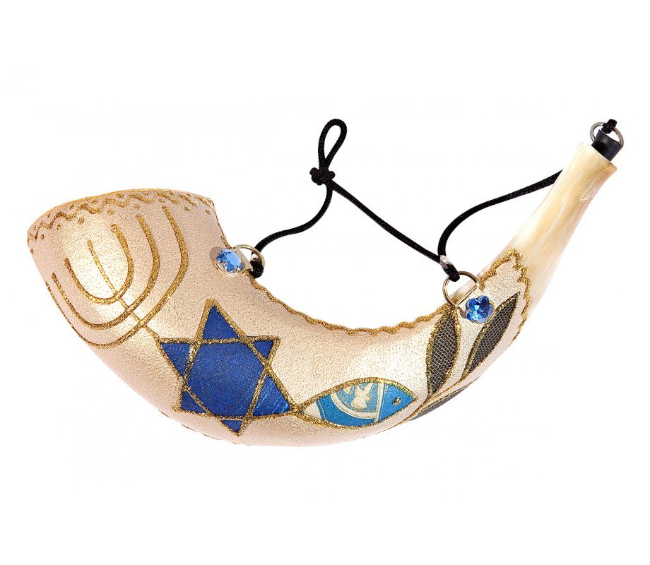 Anointing Ram's Horn Shofar with Painted Fish Design