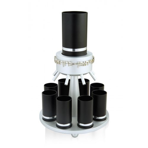 Black Anodized Aluminum Wine Fountain Silver Line 8 Cups by Benny Dabbah