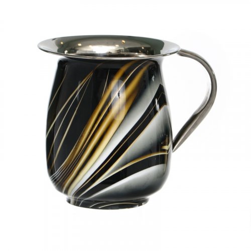 Black Marble Stainless Steel Wash Cup with Gold and Black Enamel Streaks