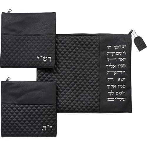 Black Tallit Bag with Cohen's Blessing and Two Bags for Rashi & Rabbeinu Tam Tefillin