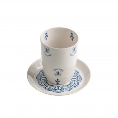 Blue Flower Israel Museum Ceramic Kiddush Cup and Plate