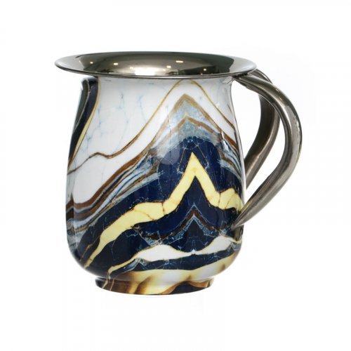 Blue Marble Stainless Steel Wash Cup with Gold and White Enamel Streaks