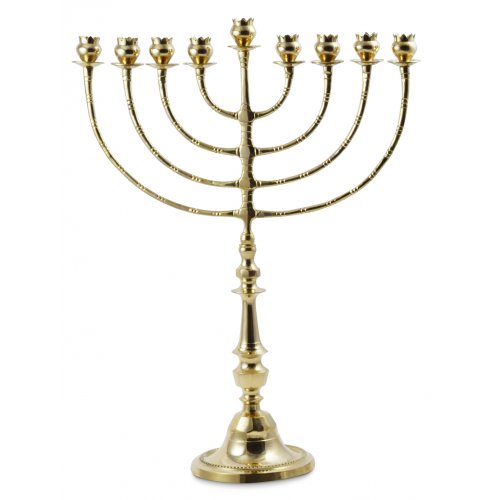 Bronze-Gold Hanukkah Menorah with pomegranate Design Cups, Tall - 24 Inches