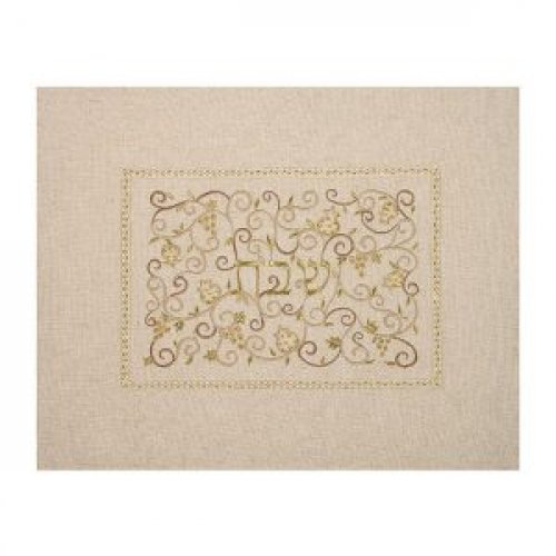 Challah Cover Embroidered with Swirling Pomegranates, Gold - Yair Emanuel