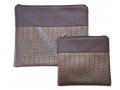 Chocolate Brown Tallit and Tefillin Bag Set, Faux Leather - Crocodile Design