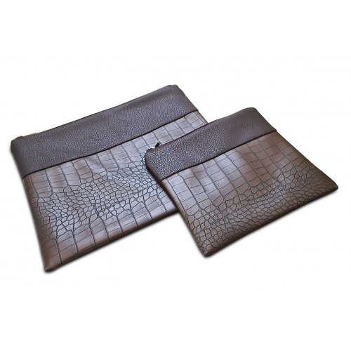 Chocolate Brown Tallit and Tefillin Bag Set, Faux Leather - Crocodile Design