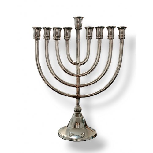 Classic Design on Nickel Plated Chanukah Menorah, for Candles - 10 Inches