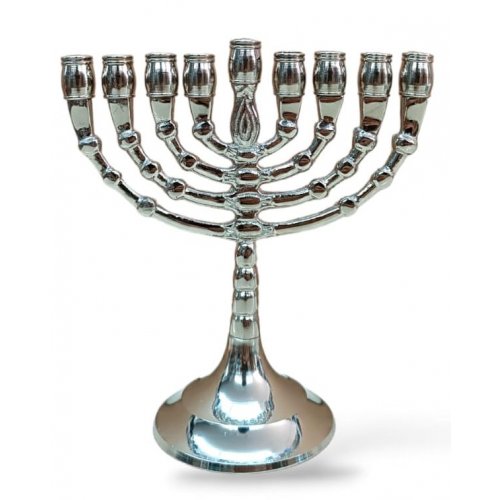 Classic Nickel Hanukkah Menorah, Decorative Branches, Small 5 Inches