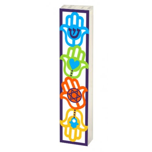 Clear See-Through Acrylic Mezuzah Case, Lively Hamsa Design - Dorit Judaica