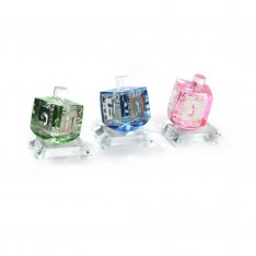 Crystal Glass Three Colorful Dreidels on Stand - Silver Hebrew Letters on Sides