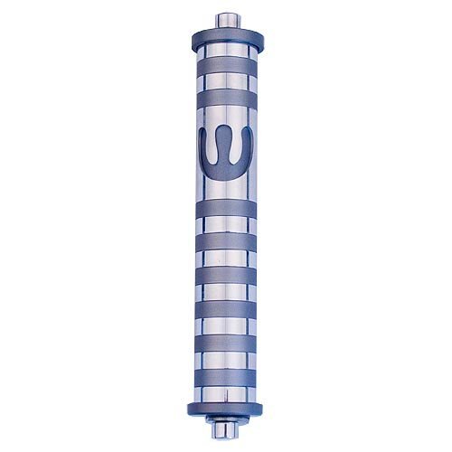 Cylinder Mezuzah Case with Bands, Light Colors at 6 Inches Height - Agayof