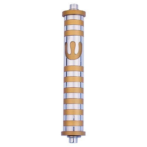 Cylinder Mezuzah Case with Bands, Light Colors at 6 Inches Height - Agayof