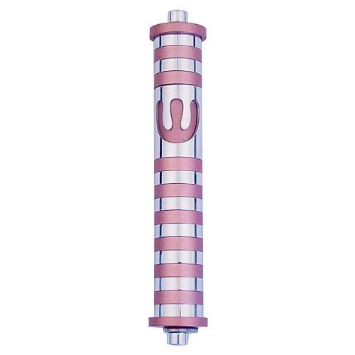 Cylinder Mezuzah Case with Bands, Light Colors at 6 Inches Height - Agayof