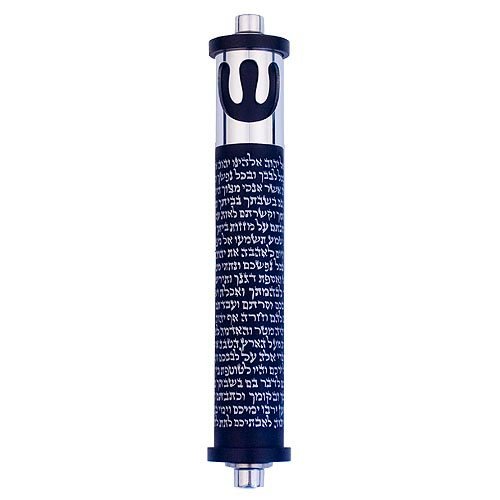 Cylinder Mezuzah, Shema and Curving Shin in Dark Colors at 4 Inches Height - Agayof