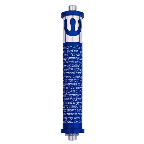 Cylinder Mezuzah, Shema and Curving Shin in Dark Colors at 4 Inches Height - Agayof