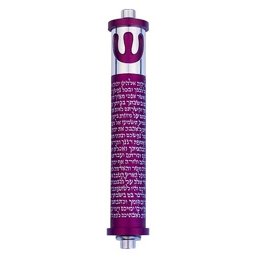 Cylinder Mezuzah, Shema and Curving Shin in Dark Colors at 4 Inches Height - Agayof